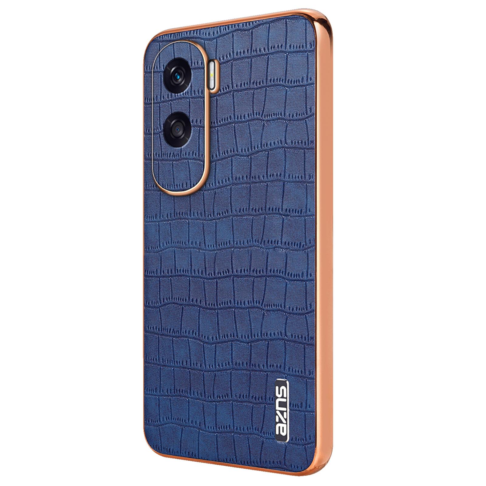 

For Honor X50i 5G/90 Lite 5G Case Electroplating PU Leather Coated TPU Phone Back Cover Blue