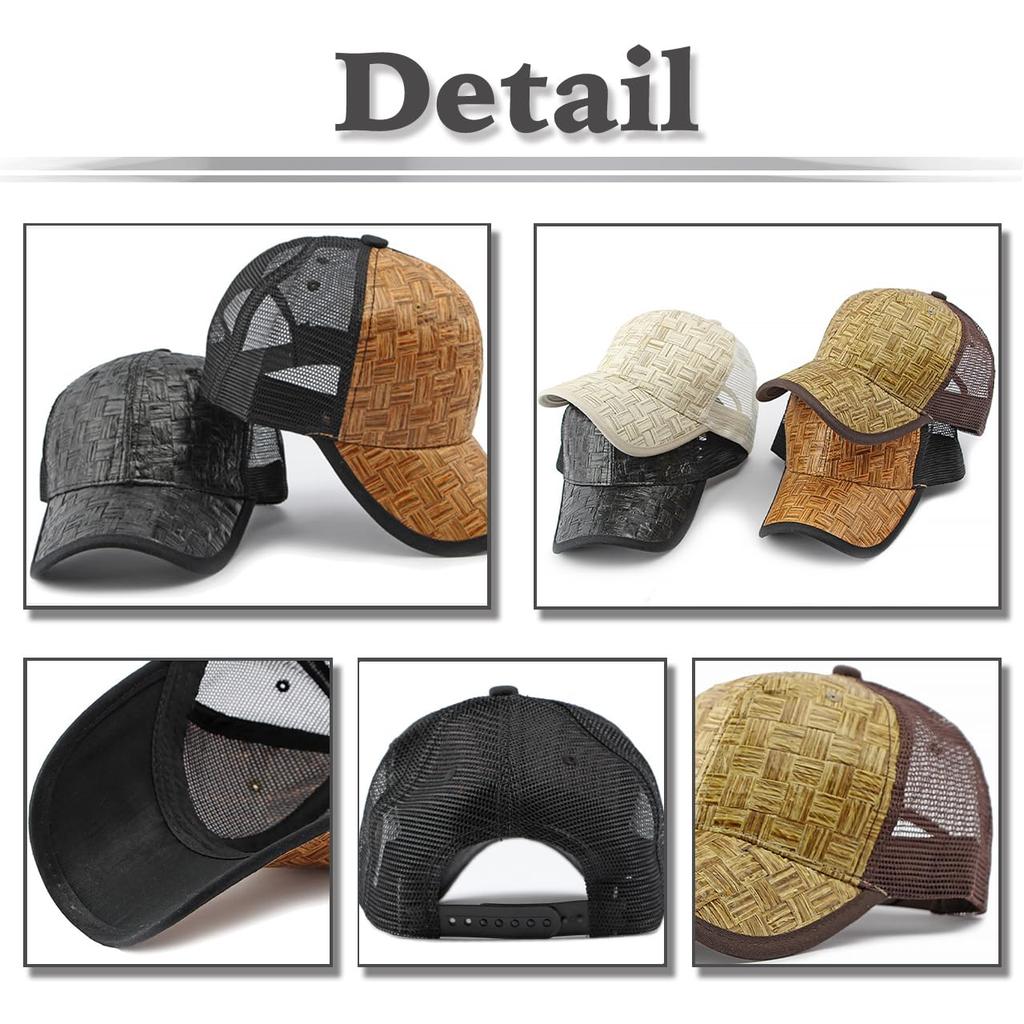 Straw Mesh Cap Hat Sun Protection Breathable Stylish Cool CZA257 [White Fang] Men's Women's (Black)