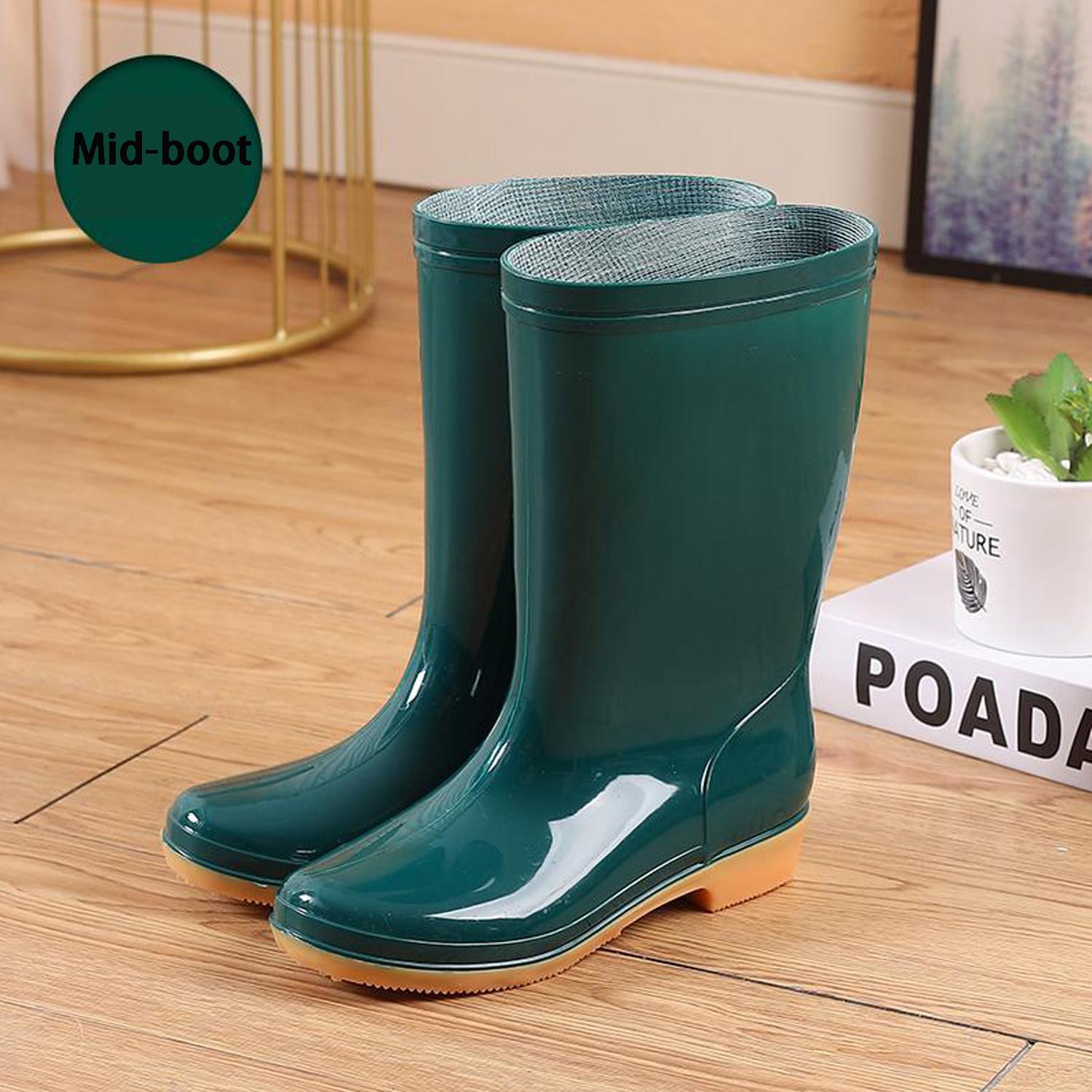 High-Top Rain Boots, Women s Non-Slip Rain Boots, Kitchen Waterproof Boots, Rubber Overshoes, All-Season Rubber Boots Mid-boot-39 темно-зеленого