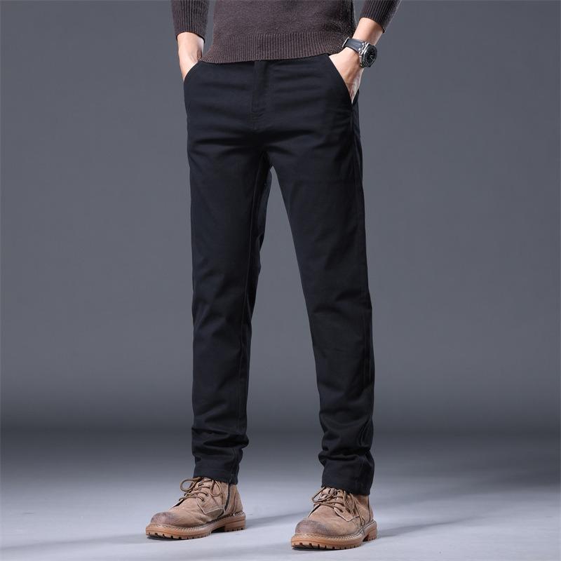 Pants Men's Spring and Autumn Men's New Fleece Warm Versatile Simple Business Pants Solid Color Trend Casual Men's Pants