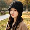 Hollow ear protector knitted hat women's autumn and winter lace-up headgear retro woven wool hat outdoor outing hat