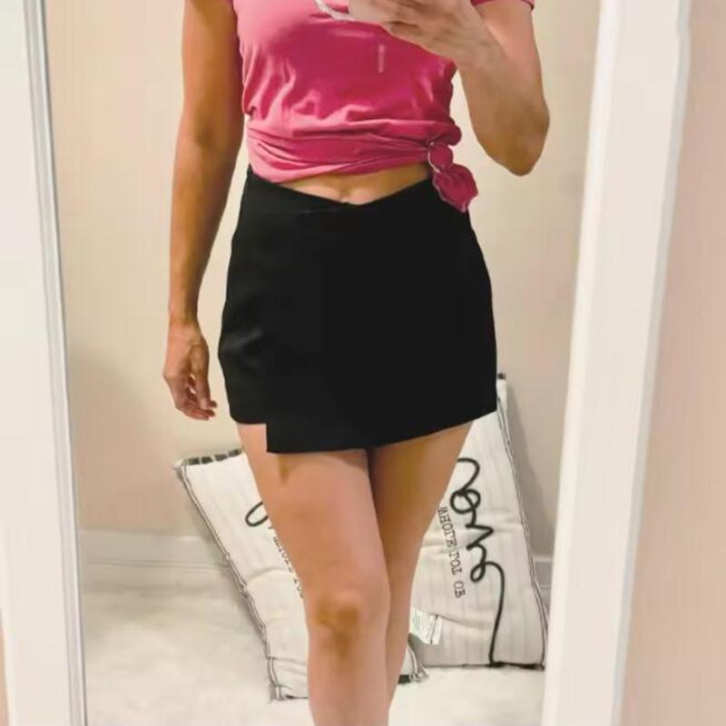 Women's Vintage Solid Culottes High Waist Asymmetric Split Mini Shorts Spring Summer Ladies Elegant Shorts Skirts