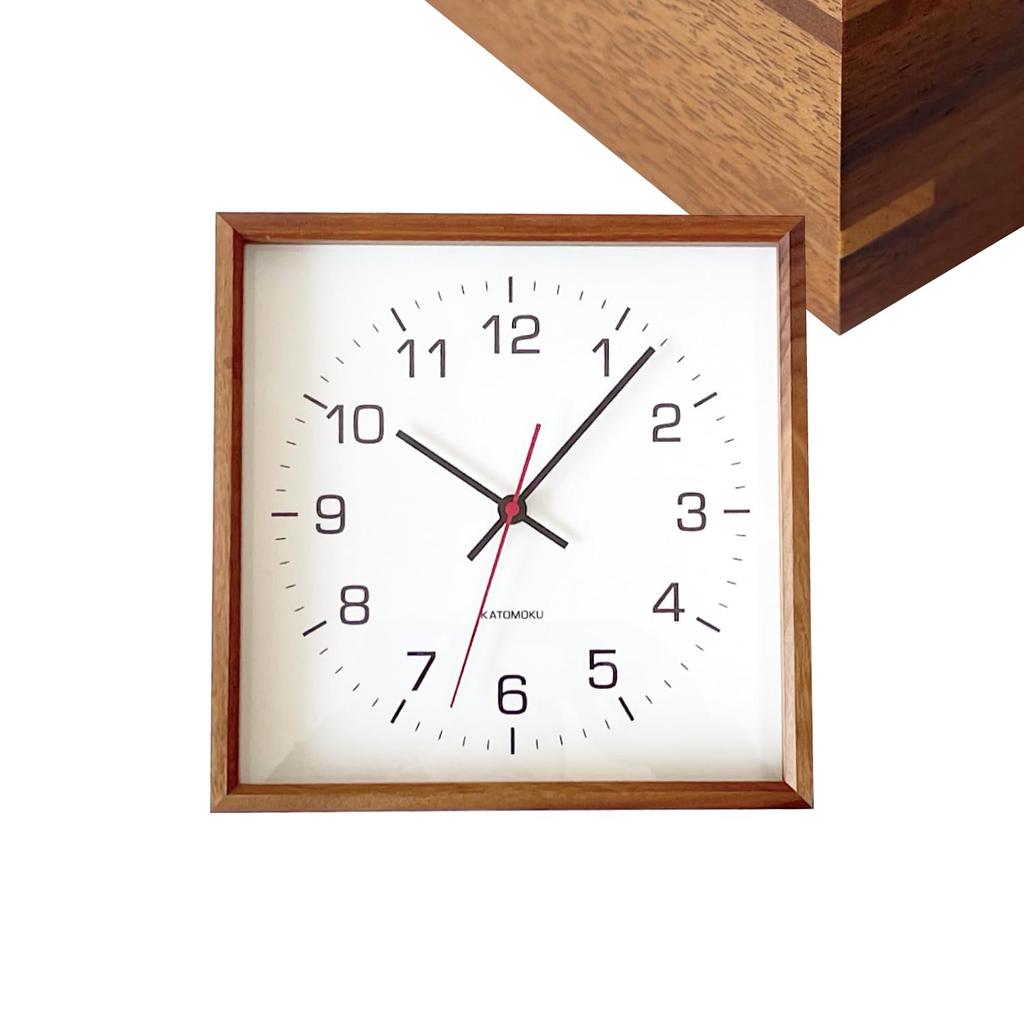 KATOMOKU Muku Square Clock 2, Walnut, km-65WA, Wall Clock with Continuous Second Hand (quartz Clock)
