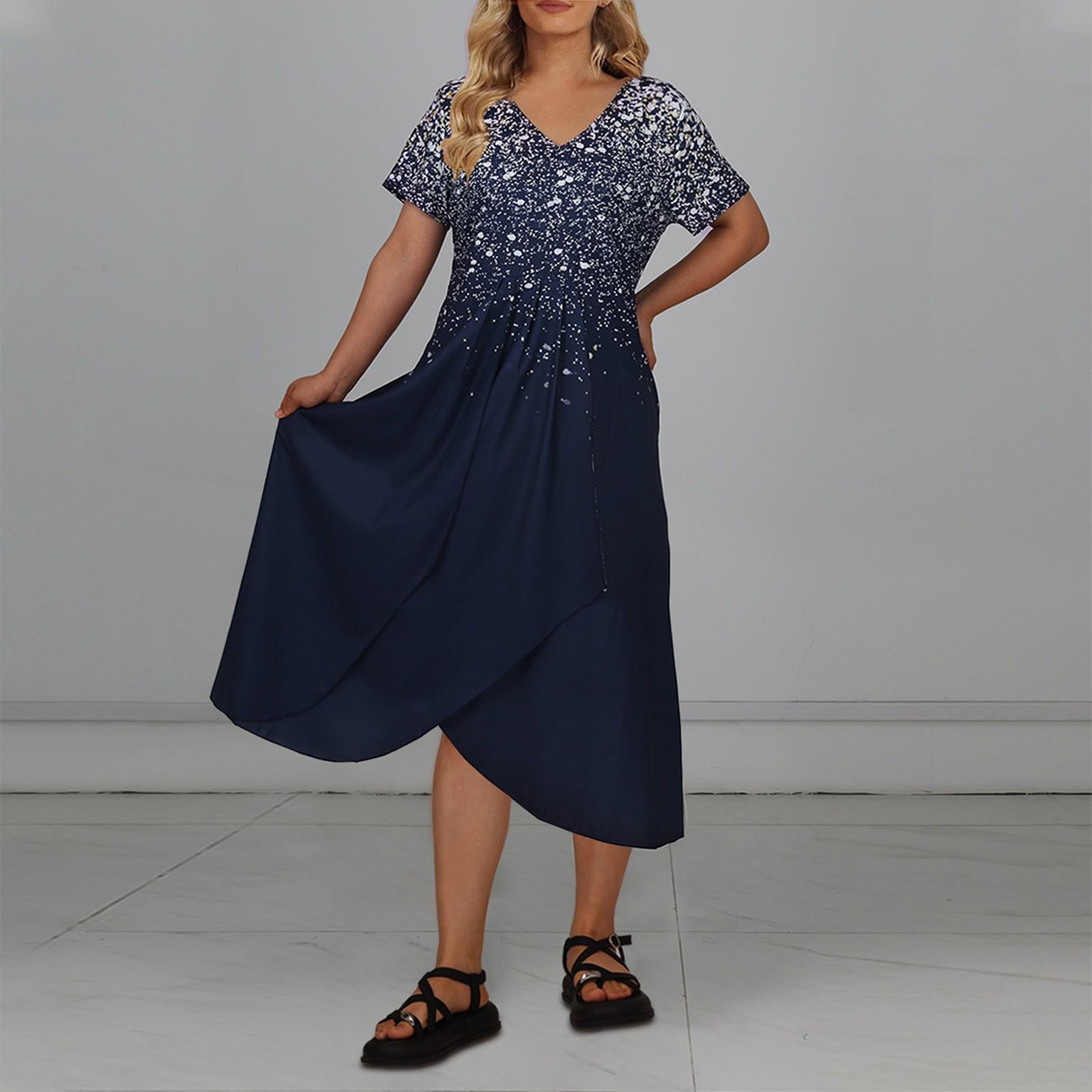 

Женское повседневное большое длинное платье с v-образным вырезом и молнией с короткими рукавами и вставками с принтом S