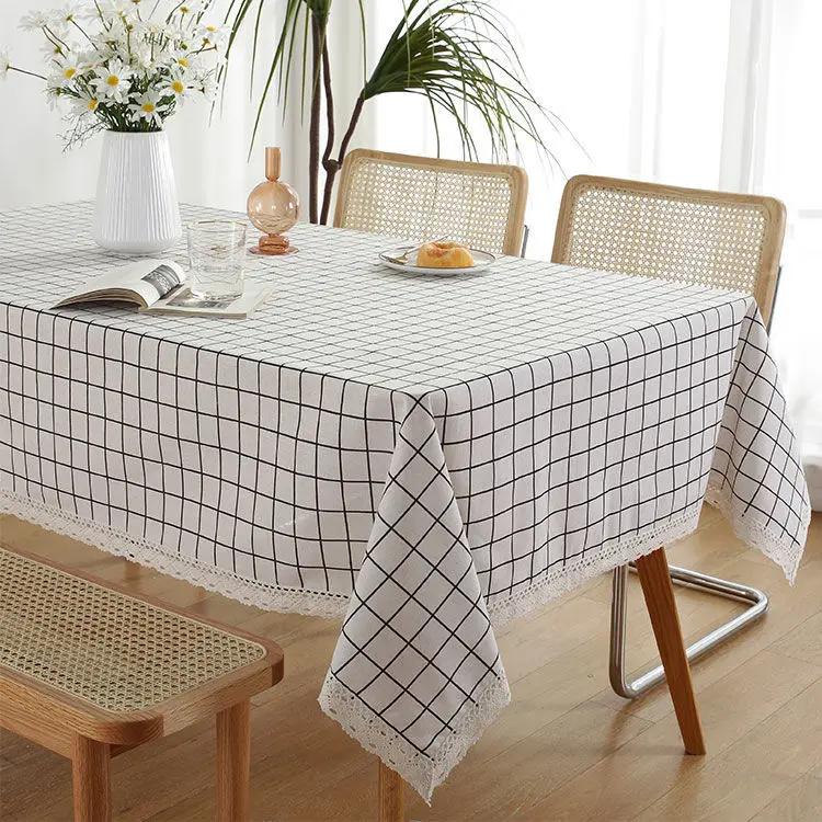 Tablecloth Plaid Lace Pastoral Student Writing Desk Cloth Nordic Simple Rectangle Banquet Party Decorative Table  Dustproof