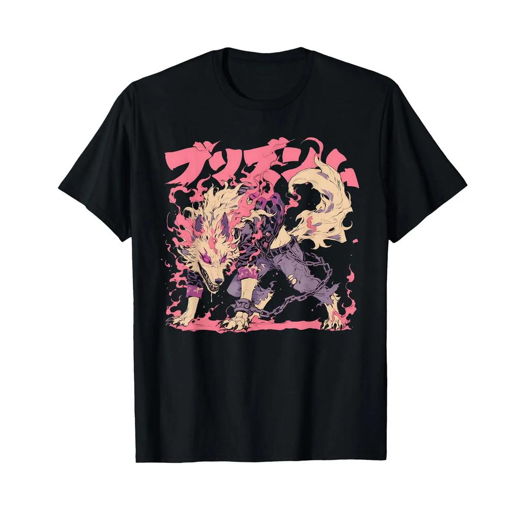 Goth Grunge Demon Anime Furry Wolf Horror Old Aesthetic T Shirt Vintage Graphic Homme Top For Everyday Wear Stretched