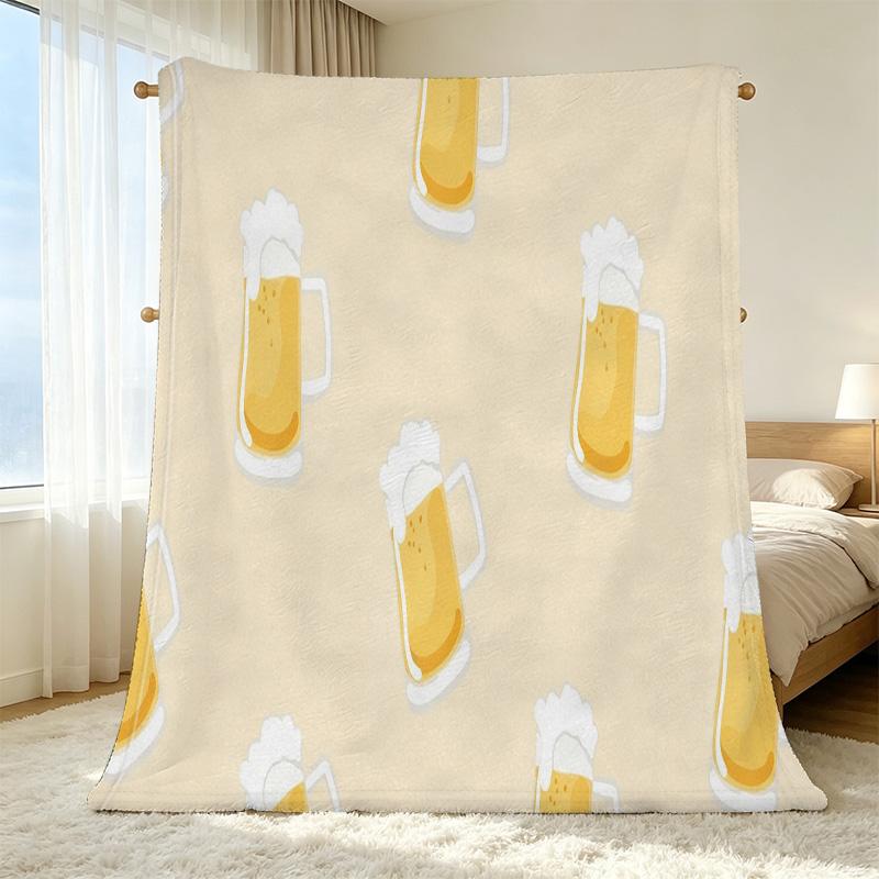 Beer Series Flannel Blanket – High-Density Soft Plush, Cozy Skin-Friendly Throw for Halloween & Christmas, Home Relaxation & Fun Decor