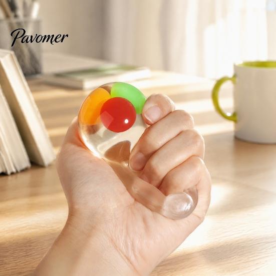 Calming Sensory Toy 3Pcs Clear Stress Ball for Anxiety Relief, Squeeze with Colorful Beads Inside, Reduction Transparent Fidget Toys