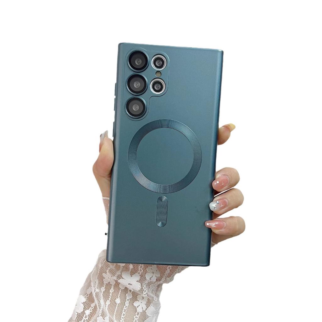 Geeignet für Samsung S24 Metallfarbe Silikon Handyhülle Sanx23plusCD Muster Magnetisch S22 mit Linse Vollabdeckung