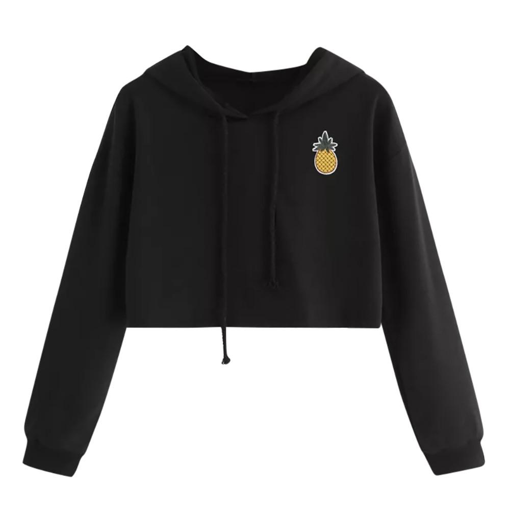 Women's Hoodie Appliques Pinapple Sweatshirt Long Sleeve Pullover Tops Blouse