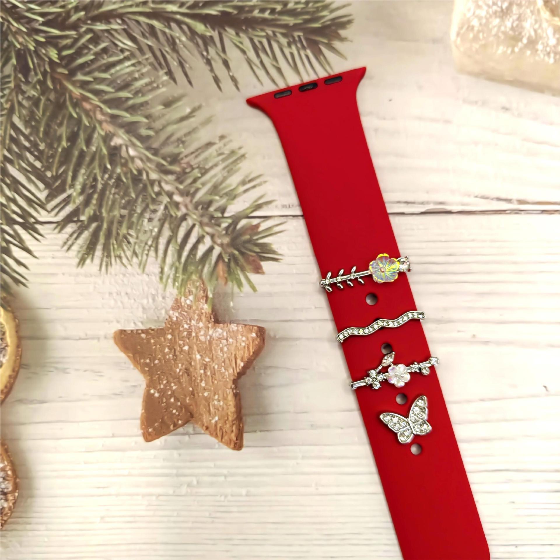 

Силиконовый ремешок-кольцо со стразами для Apple Watch set of 4, floral серебряный