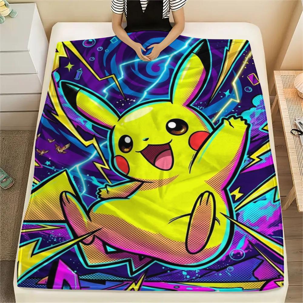 Pikachu Warm Printed Flannel Blanket Perfect for Bedroom Sofa Travel Picnic.-TING