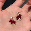 Retro Red Velvet Trojan Horse Natural Freshwater Pearl Stud Earrings Women's Fashion Simple Light Luxury Versatile S911 Silver Needle Earrings