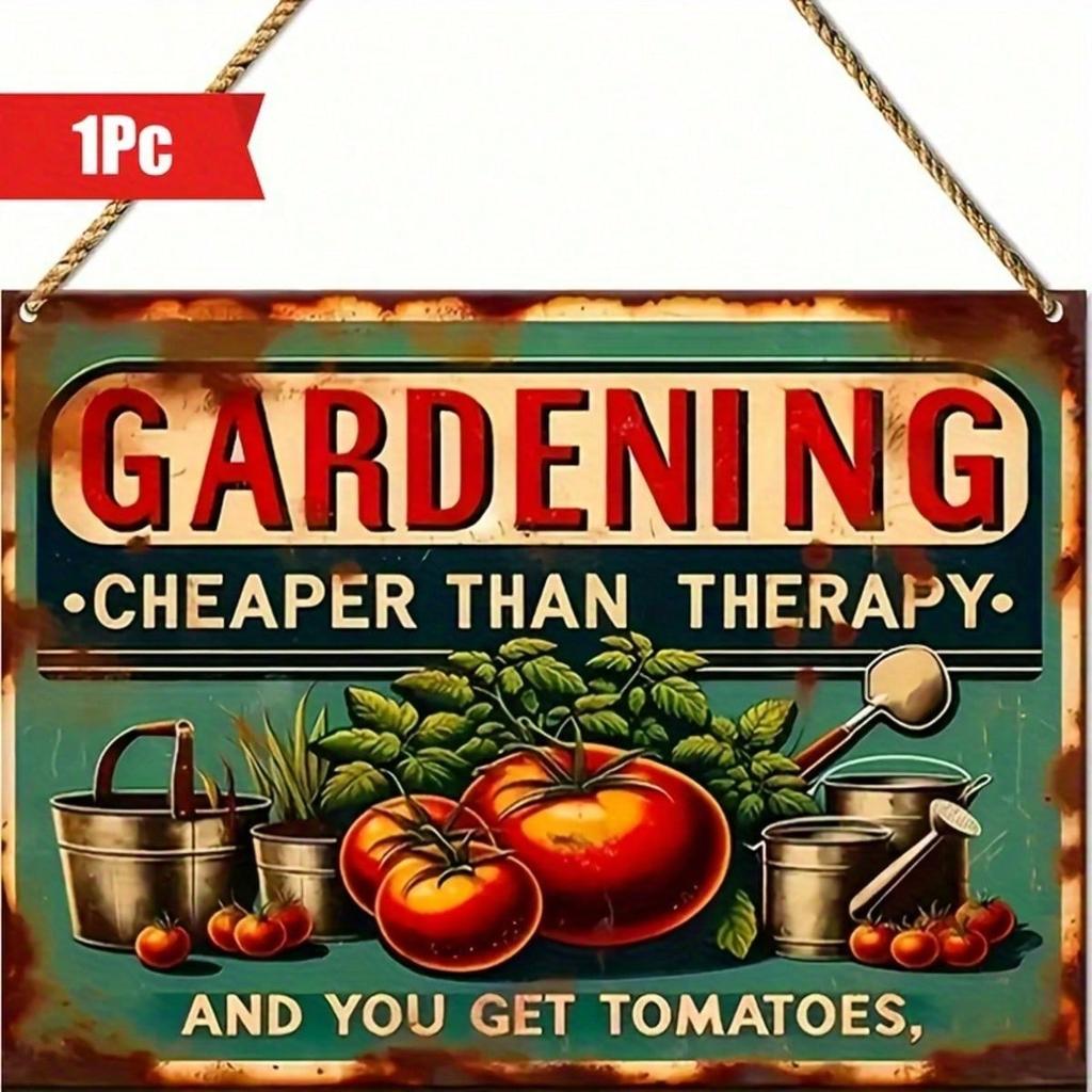 1pc Rustic Wooden Garden Sign, Growing Vegetables Is Cheaper Than Therapy & You Get Tomatoes, Vintage Farmhouse Wall Decor