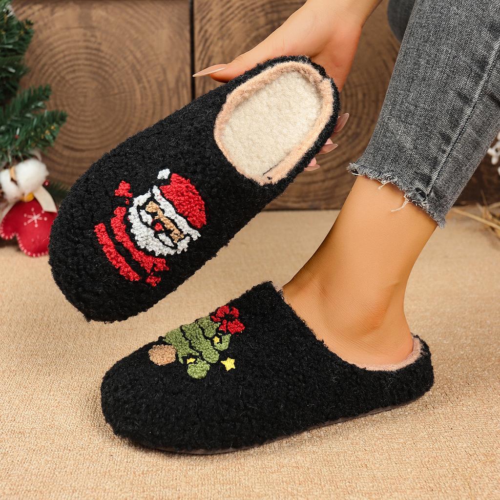 Women's new cotton slippers Christmas new slippers Women's autumn and winter home slippers Women's cotton shoes one pedal