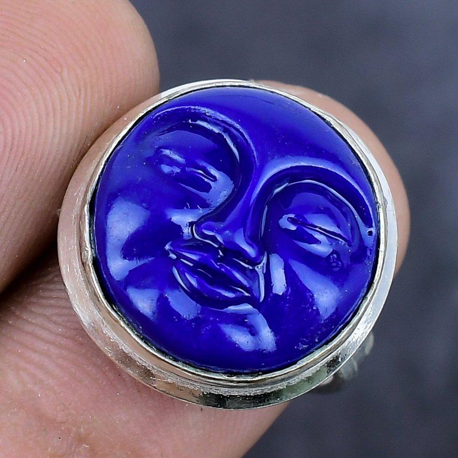 Cameo Moonface Gemstone Handmade 925 Sterling Silver Jewelry Ring Size 6.5 s8j68