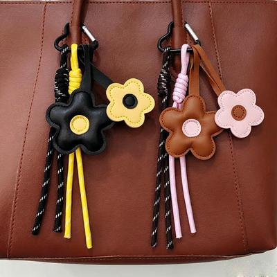 Yogodlns Flower PU Leather Bag Charm Braided Woven Rope Backpack Pendant Cute Accessory for Women Bags