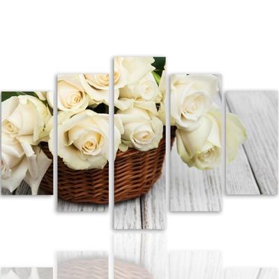 Five Piece Picture Canvas Print White Roses Nature Flowers