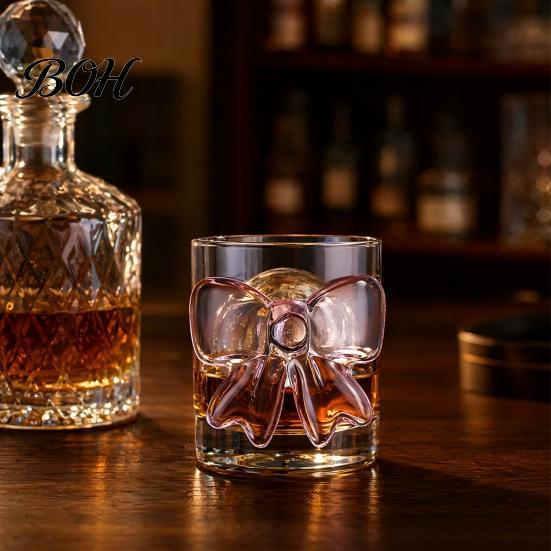 Durable Glass Tea Cup Bow Cup, Breakfast Milk Coffee Mug, 300ml Whiskey Tumbler for Large Capacity Juice, Heat Resistant Home Bar Decor Gift Women