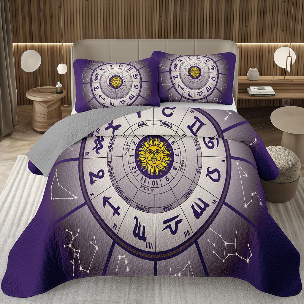 12 Constellation Astrology Bedspreads Zodiac Coverlet Boho Exotic Twin King Bedding Set Reversible Grey Quilted Bedspread Cover