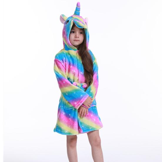 Cute Kids Boys Girls Unicorn Long Sleeve Hooded Pocket Sash Bathrobe