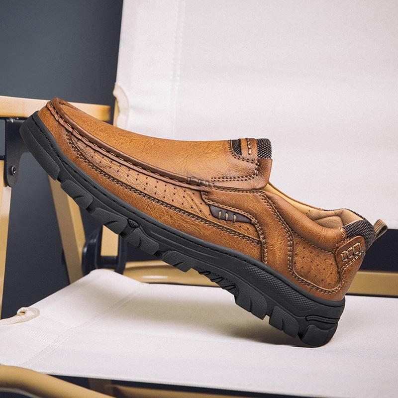 Herren Casual Slipper Handgefertigt Atmungsaktive Lederschuhe mit Dicker Gummisohle Bequemes Schuhwerk Klassische Handgenähte Nähte