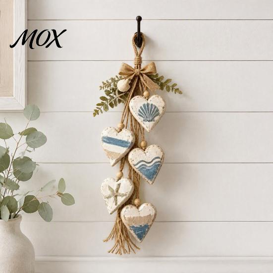 Handmade Farmhouse Wall Art Hanging Heart Decor with 5 Layer Wooden Hearts, Vintage Boho Wood Rustic Trinket Shelf for Living Room Bedroom, Decoration
