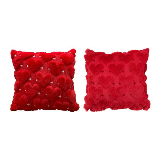 Red Heart Cushion Cover Plush Love Heart Throw Pillow Cover Romantic Fuzzy 3D Heart Pillow