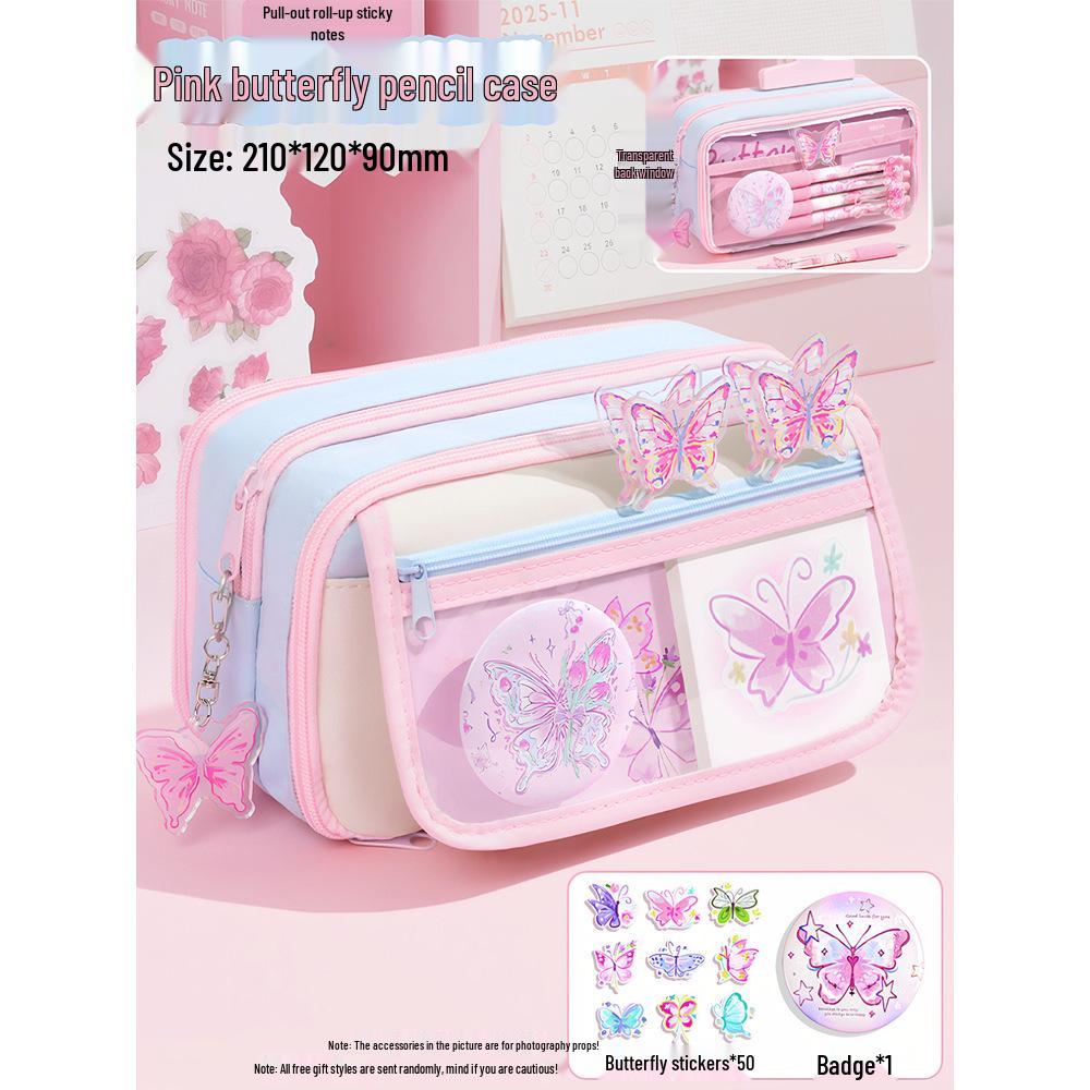 Butterfly Color Block 13-Layer Pencil Case - 2026 Style for Girls, Large Capacity, Unique Student Stationery Set