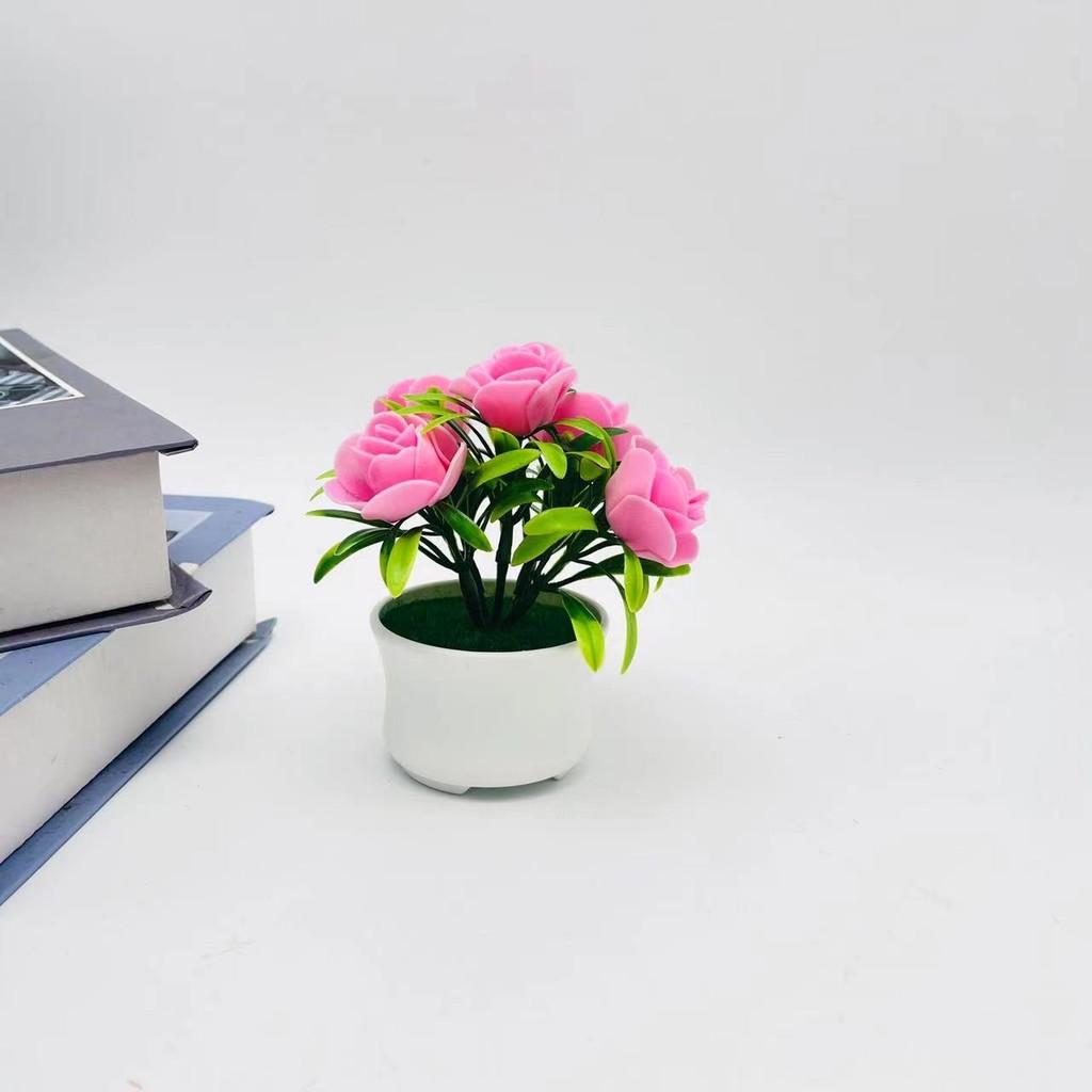 Small Rose Faux Greenery Three Leg Pot Valentines Gift And Display Tabletop