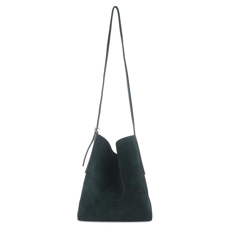 

Women s Genuine Leather Frosted Bucket Bag - Simple, Casual, Versatile, Large Capacity, High-End Shoulder & Crossbody Bag зелений