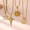 Gold Color Sunburst Cubic Zirconia Pendant Necklace Shiny Sun Charm Chain For Women Bohemian Jewelry Vintage 2026 Her Gift