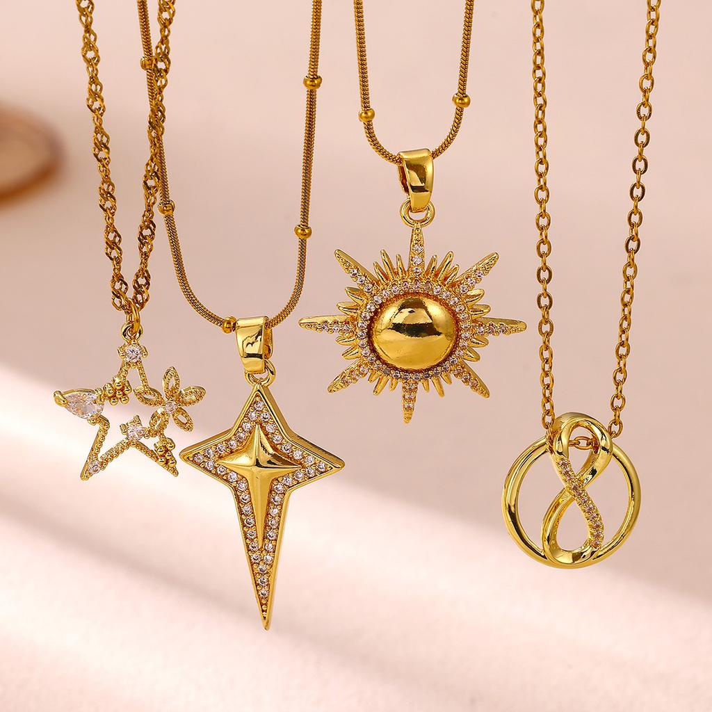 Gold Color Sunburst Cubic Zirconia Pendant Necklace Shiny Sun Charm Chain For Women Bohemian Jewelry Vintage 2026 Her Gift