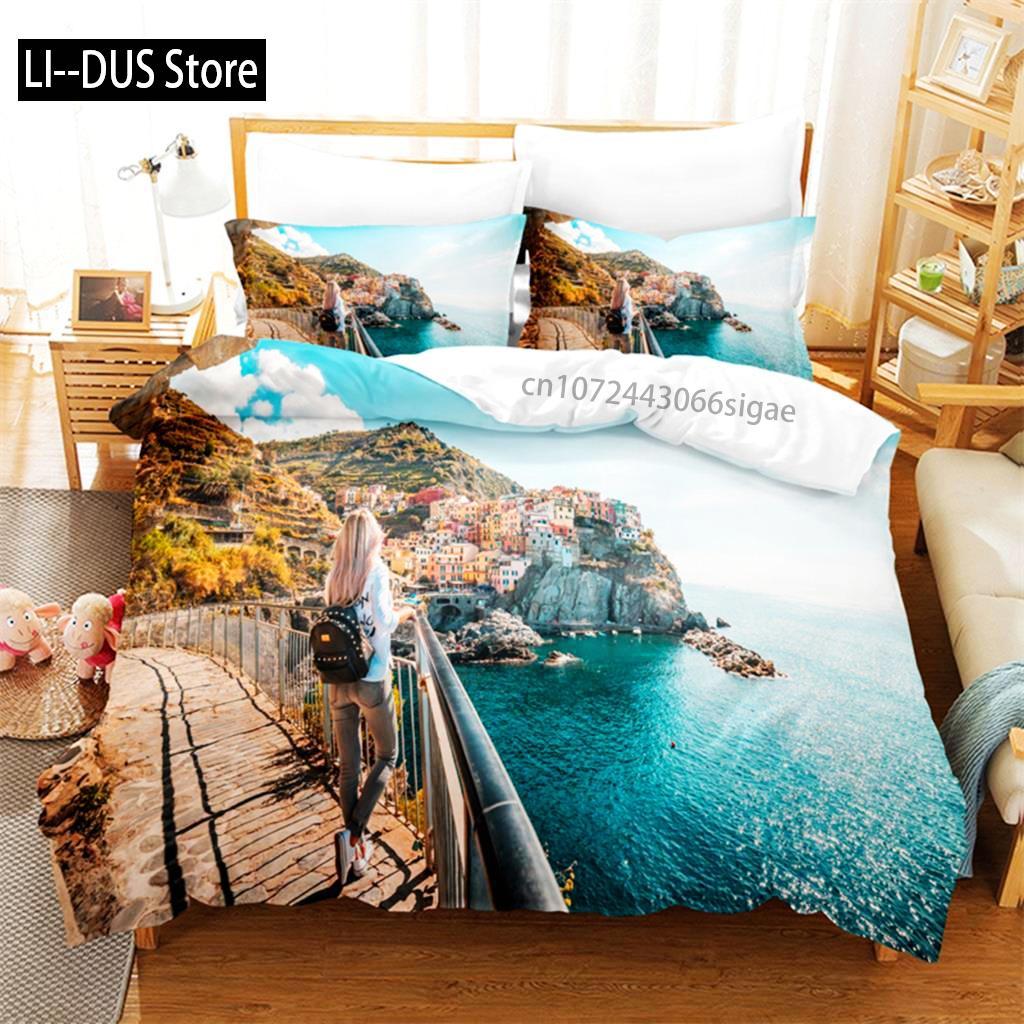 Beautiful Coastline City Bedding Set Duvet Cover Set 3d Bedding Digital Printing Queen Size Bed Set Fashion Design