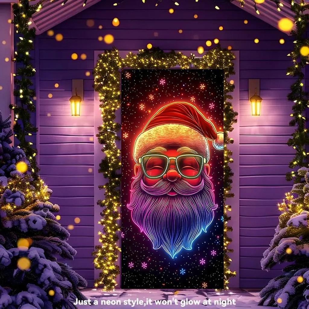 Christmas UV Fluorescent Door Banner/cover Background/holiday Party Decoration/Christmas Decorative Hanging Cloth