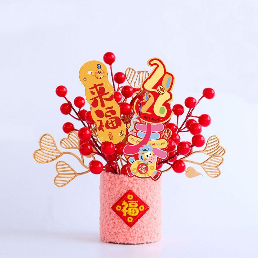 Simulated New Year DIY Material Bag Creative Blessing Flower Bucket  Home Decor