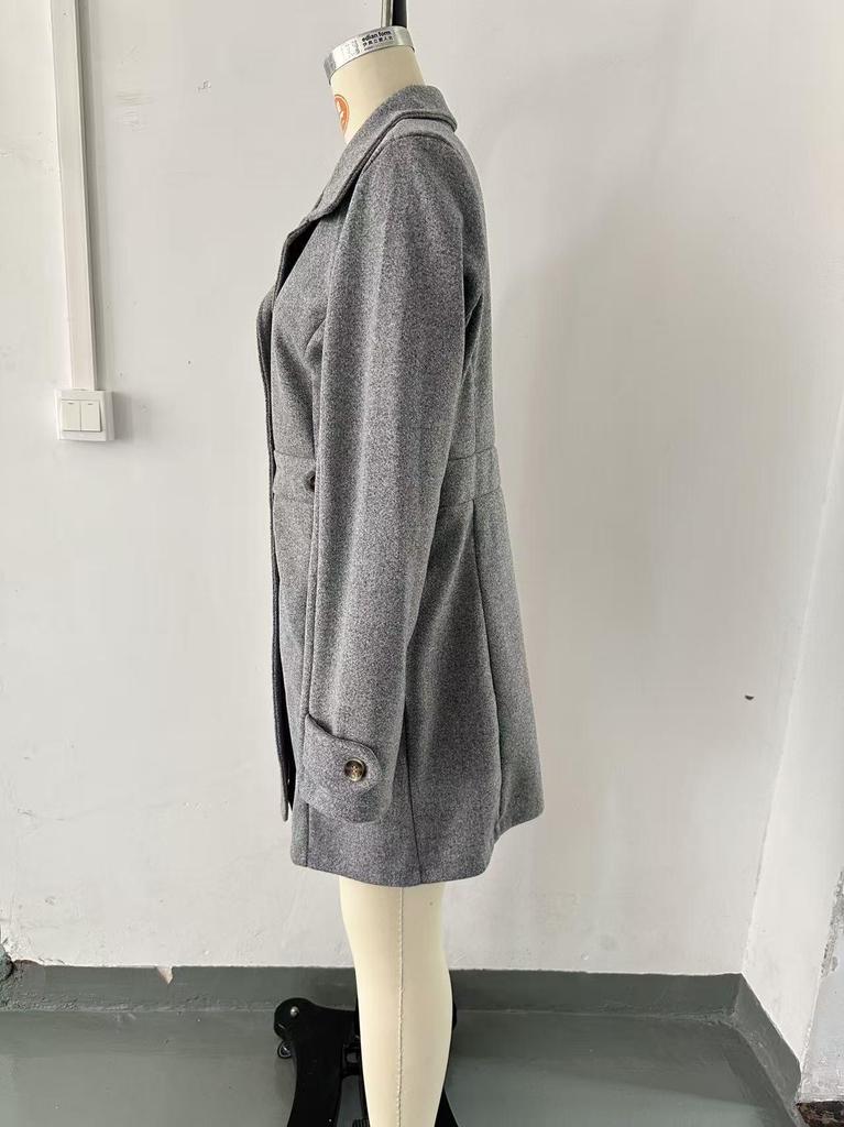 Cross2026 Autumn/Winter Mid-length Elegant Slim-fit Wool Coat with Lapel and Button Detail