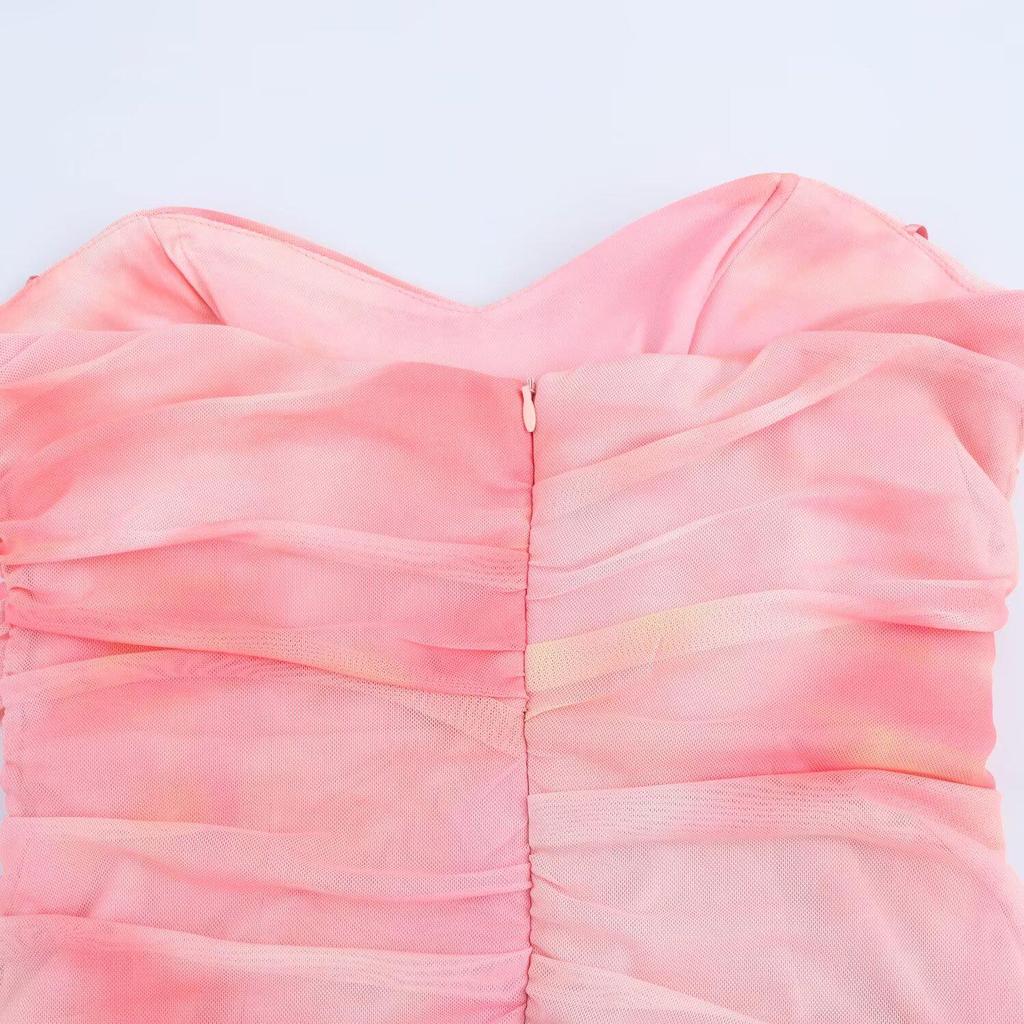 Spring 2025 Women's European & American Style Off-Shoulder Silk Mesh Dress with Print