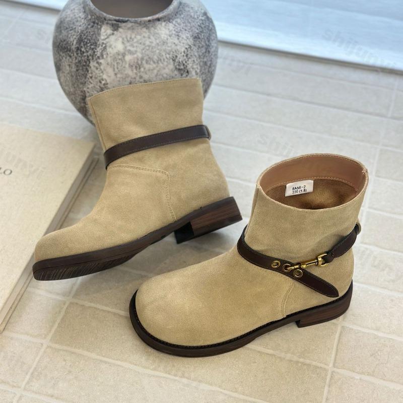 Fashion Women Belt Buckle Knight Boots 2025 Autumn New Vintage Platform Denim Boots Height Increase Non Slip Wear-resistant Short Boots