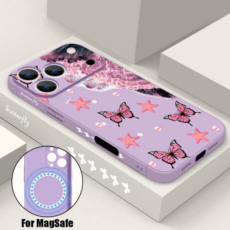For iPhone 17 Pro Max Case INS Colorful Butterfly Flowers Pattern Magnetic For Magsafe Soft Cover For iPhone 16 15 14 13 Pro Max 17E 16E