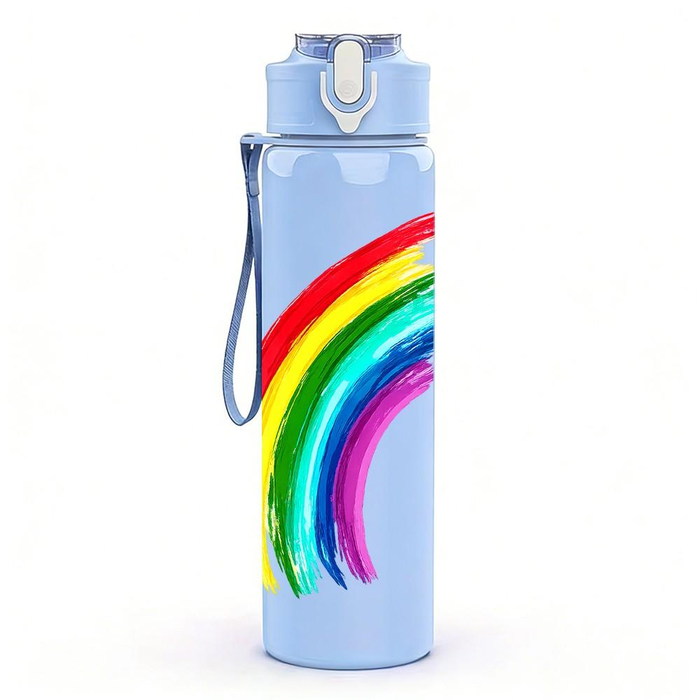 1 szt. Jasny Gradientowy Tęczowy Artystyczny Druk Krzywej 750 ml Kolorowa Plastikowa Butelka na Wodę Sportową Szczelna Pokrywka z Klapką i Słomką Odpowiednia do Sportu, Biura, Domu