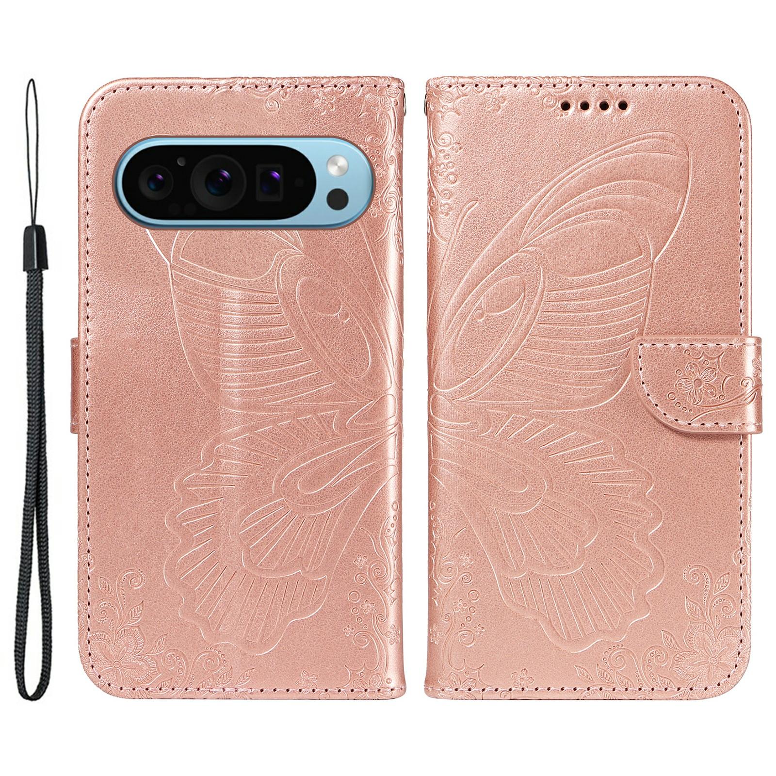 

For Google Pixel 10 Pro/10/9 Pro/9 Case Pattern Imprint Scratch Resistant Leather Wallet Phone Cover Rose Gold