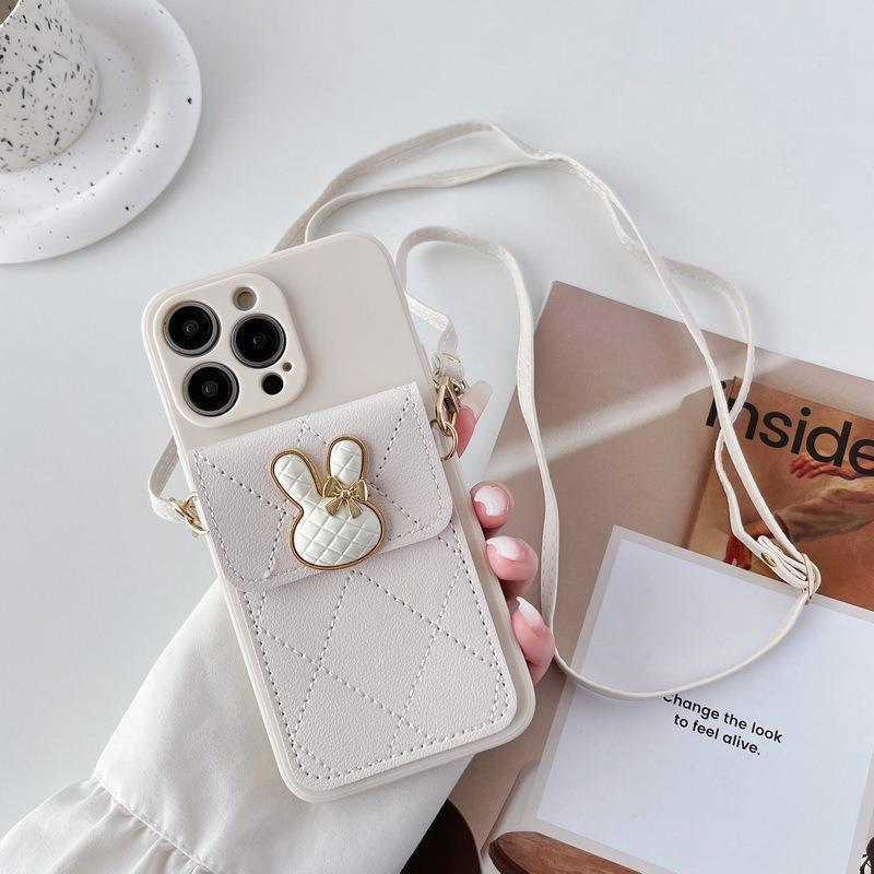 

Rabbit Wallet Bag Case for OPPO Reno 14 13F 12F 11F Realme 13 Pro Plus 12 C61 10 Card Crossbody Leather Lanyard Strap Soft Cover Realme 14 5G