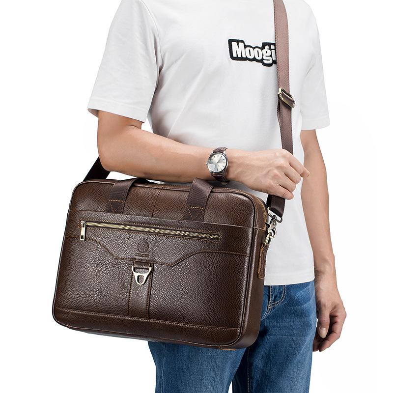 Men's Briefcase, Genuine Leather, Hand and Shoulder Computer Bag