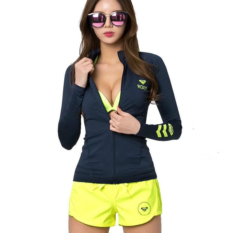 Womens Long Sleeve Rash Guard Set Quick Dry UV Protection Surfing Diving Swimsuit With Spandex Lycra Fabric