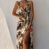 Móda Letní Potisk Dlouhé Šaty Ležérní Dámské V Výstřih Skládané Společenské Šaty Vysoký Rozparek Sexy Párty Y2k Župan Vestidos Oblečení 25680
