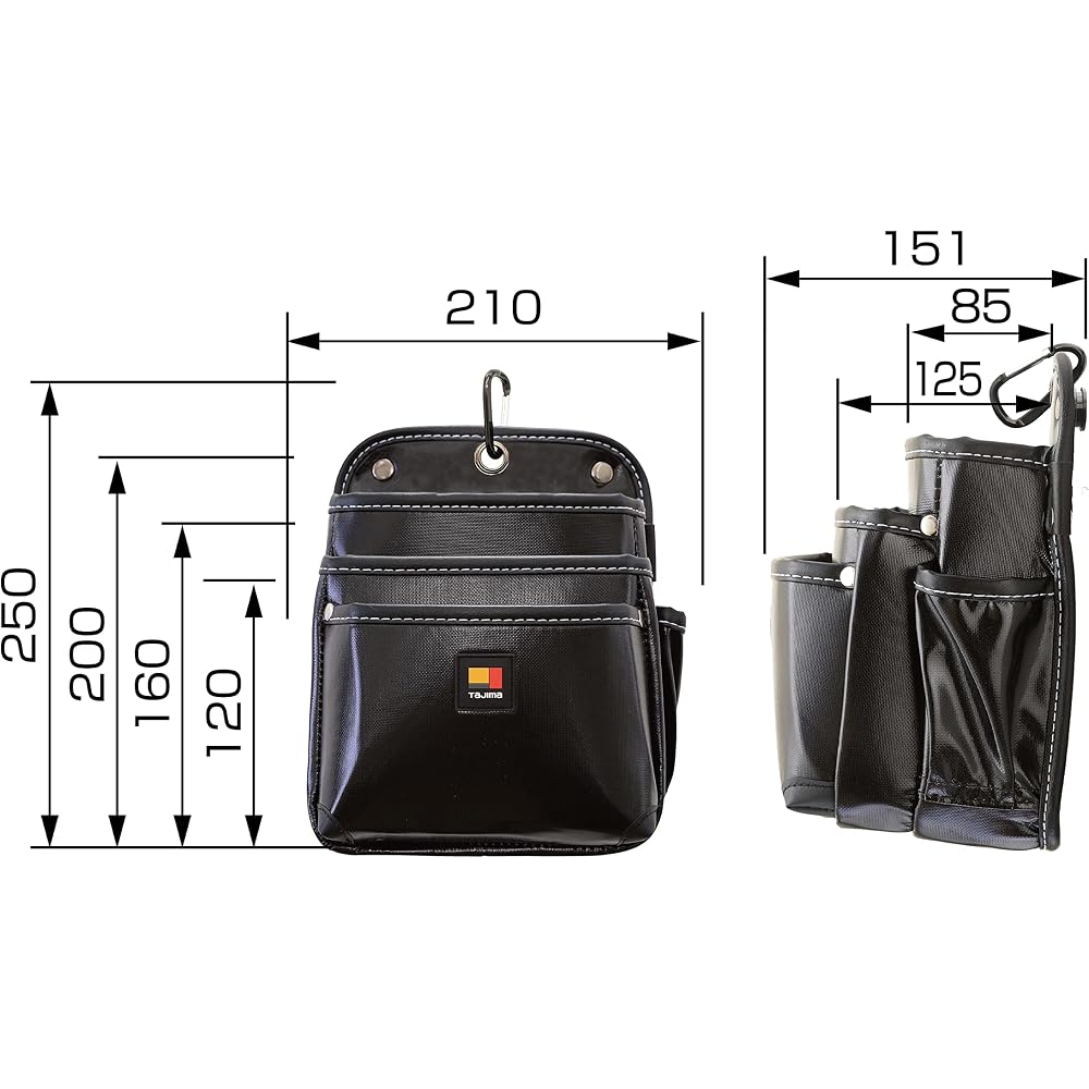 Tajima SFKBN-3L2H Removable Waist Bag Twin Hook 3-Section High-Density Nylon Tool Holder