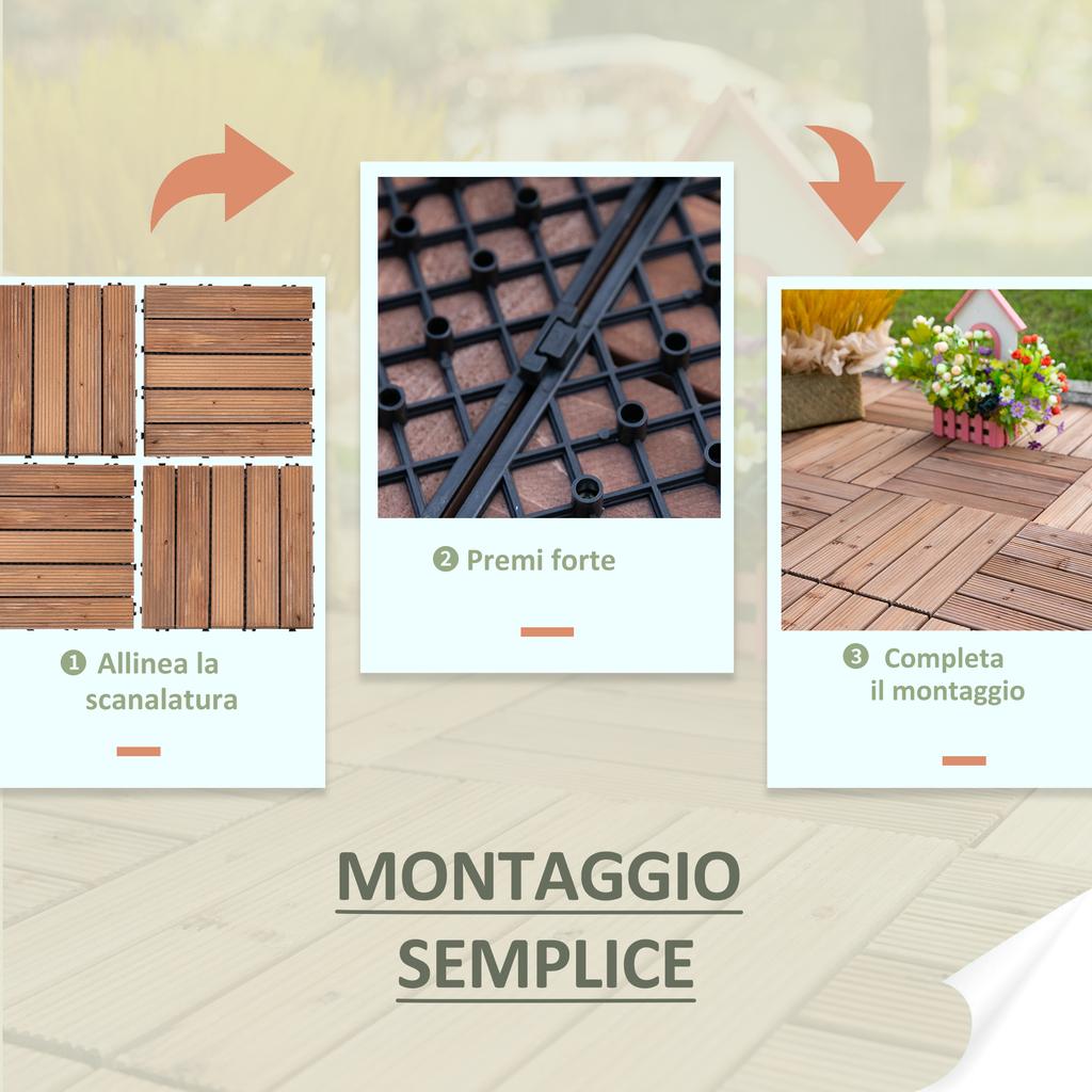 Outdoor Wooden Floor Tiles, Set of 27 Pieces Interlocking Assembly, 30x30x2.5cm