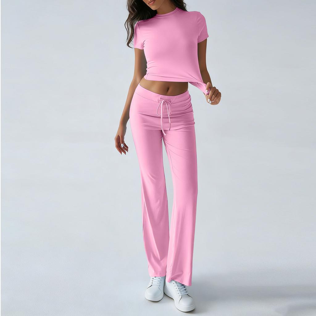 Women's Color Casual Top And Pants Fashion Two-piece Set