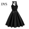Ärmelloses Damenkleid Abend Schnürung Neckholder A-Linie Großer Schwung Rückenfrei Aus Retro Dame Schulter Unifarben Cocktailparty Hochzeit Midi